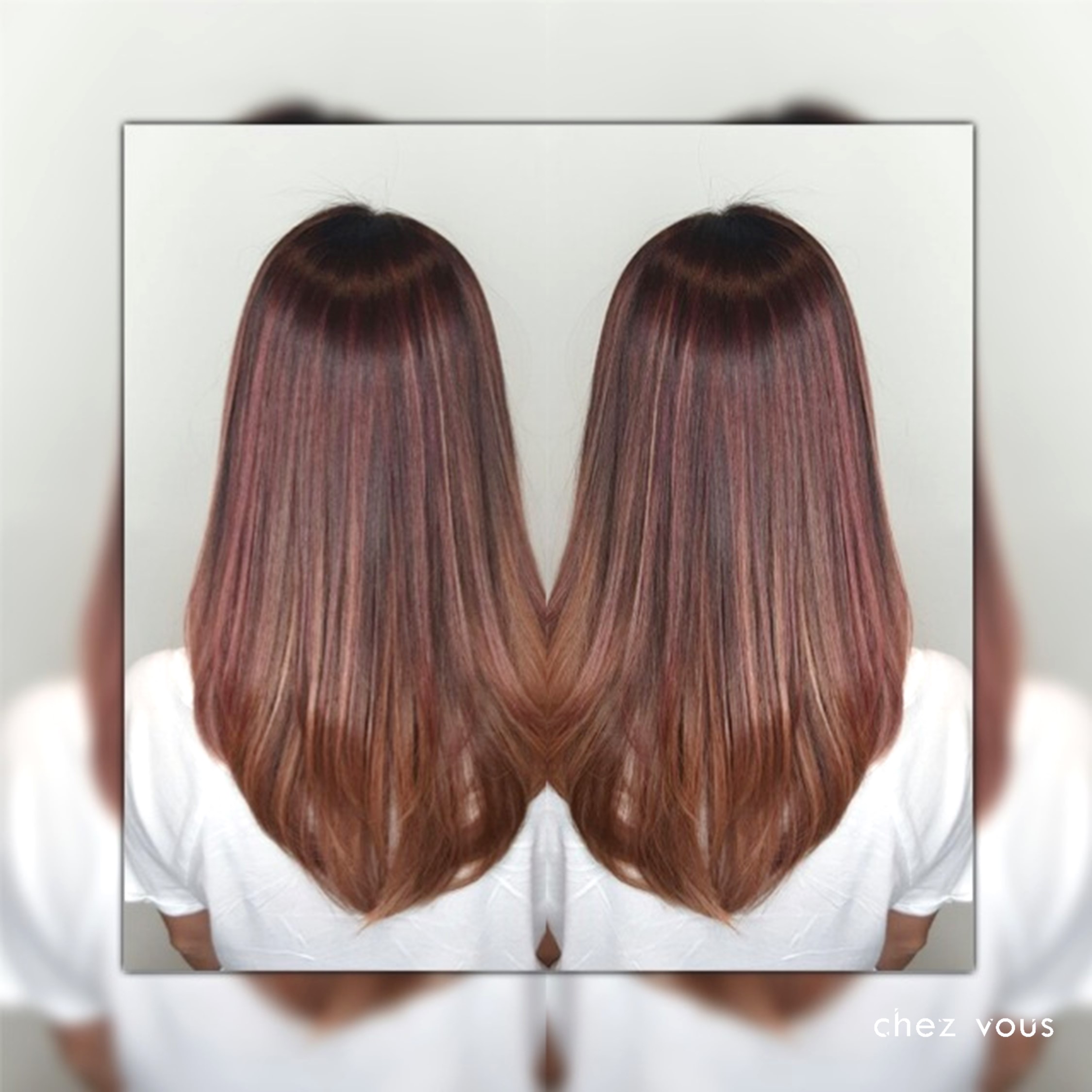 Done by Associate Salon Director of Chez Vous: Readen Chia | Design: Melted Strawberry Colour Balayage Version II with a Tinge of Rose Gold Babylights