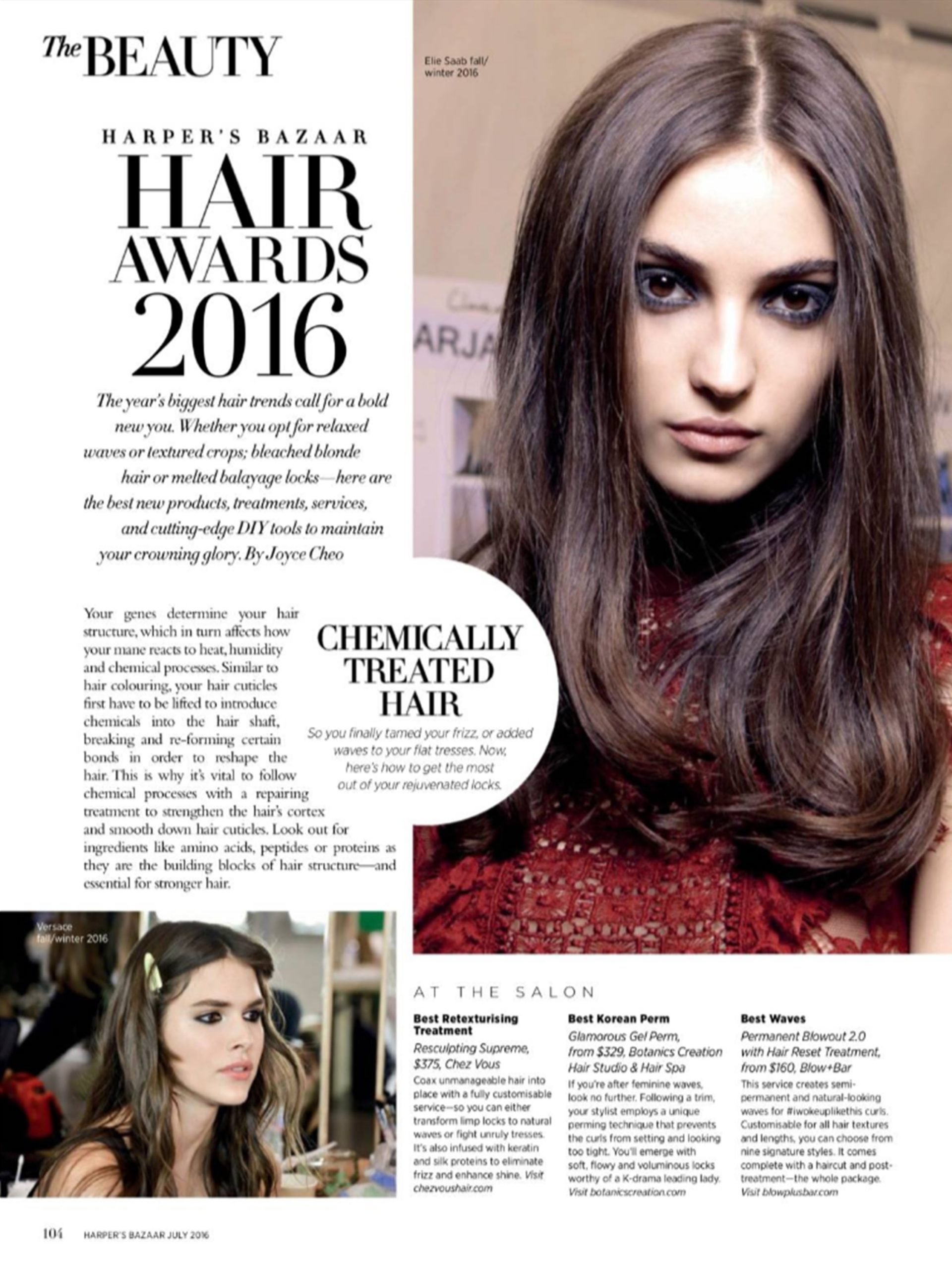 Harper's Bazaar Hair Awards: Winner of Best Retexturising Perm or Straightening Service - Chez Vous Salon