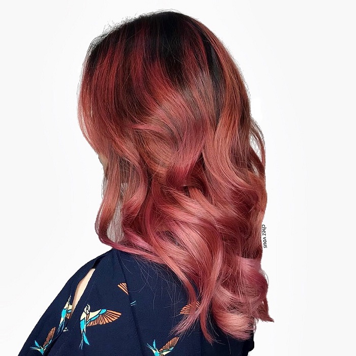 Rose Pink Balayage Hair Colour with Shadow Roots, Designed by Associate Salon Director at Chez Vous, Shawn Chia