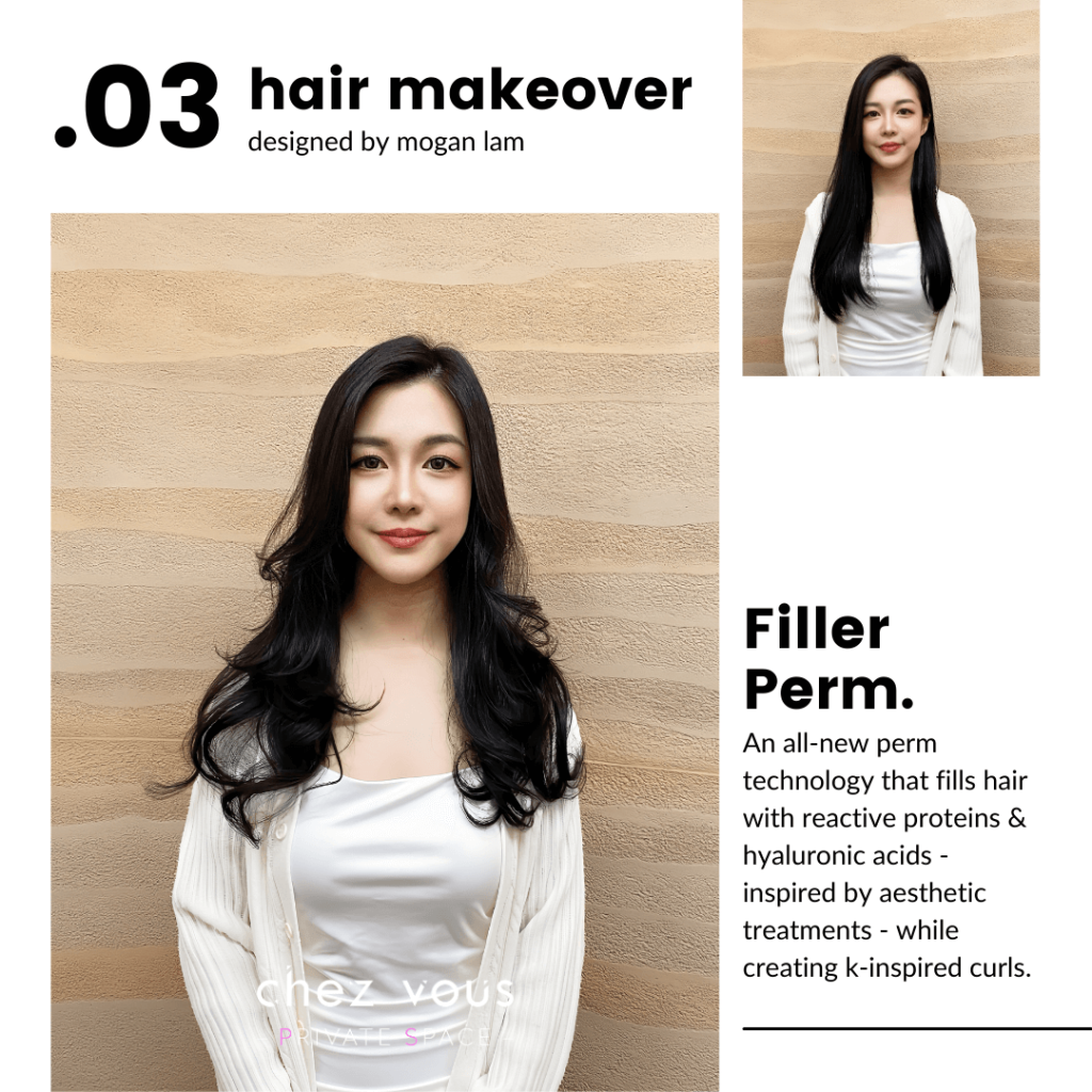 Korean movement perm hair trend & makeover designed by Associate Director, Mogan Lam, at Chez Vous: Private Space