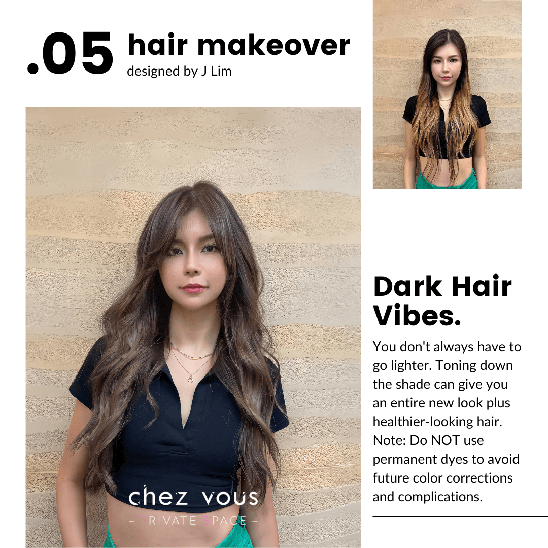 Dimensional brown hair trend & makeover designed by Director, J Lim, at Chez Vous: Private Space