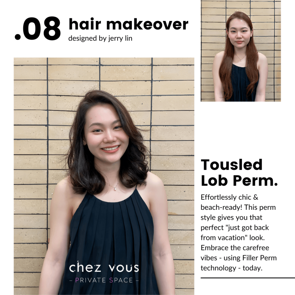 Beach wave lob hair trend & makeover designed by Chief Director, Jerry Lin, at Chez Vous: Private Space